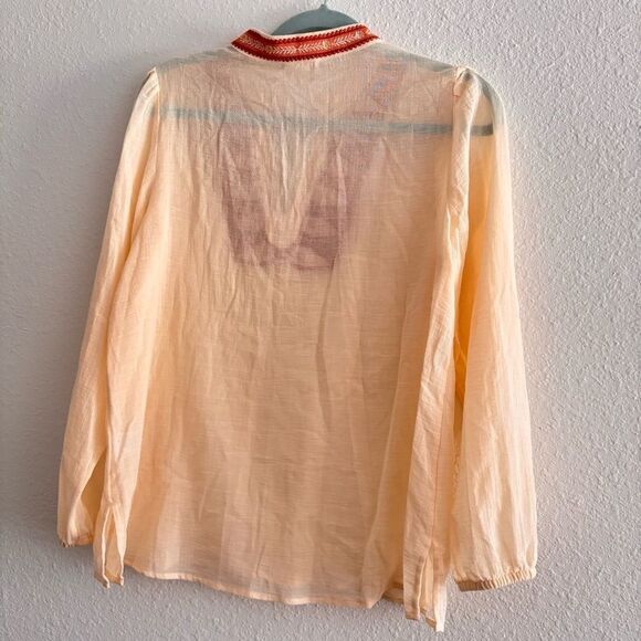 Spartina 449 Tunic Top M Light Beige Rust Brownish Red Pink Embroidered Detail - Picture 4 of 5